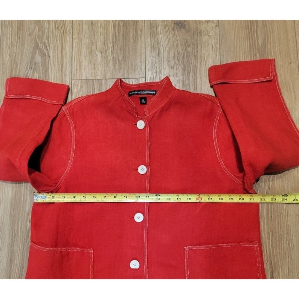 Linda Allard Ellen Tracy Red Linen‎ Blazer Sz 14 Midi Cuffed Sleeve Office - Picture 9 of 12